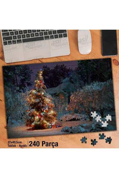 Genel Markalar Asil Hobi Yılbaşı Ağacı - Kar - Kış - Ağaçlar - Ev Yapboz - Ayak Destekli Çerçeveli 240 Parça Puzzle