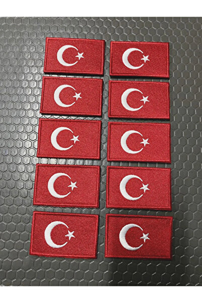 ARTHUR 10 Adet Kırmızı Türk Bayrağı Arma/Patch/Peç Nakışlı 8x5 cm Taktik/Tact...