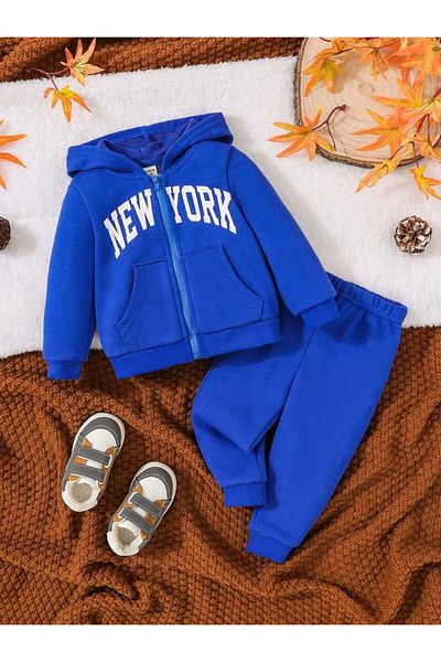 AMMA Children's New York Printed Top and Bottom Zippered Cardigan Sweatpants Set of 2