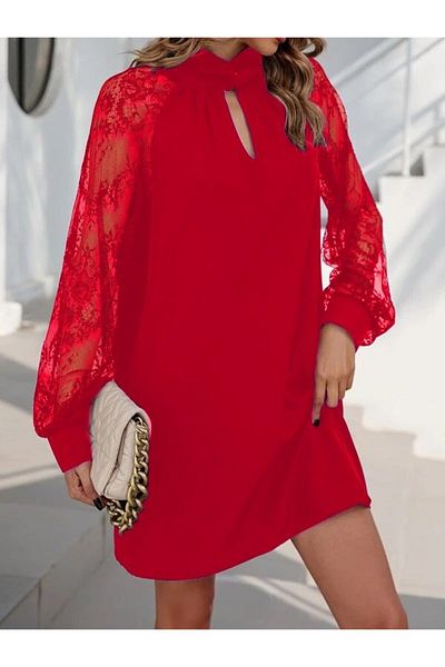 Moka Shopin Women's Long Sleeve Tulle Detail Sandy Mini Dress