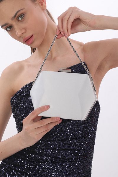 womenacs Ασημί Χρώμα Σατέν Ύφασμα Γυναικείο βραδινό φόρεμα Clutch Portfolio Wedding Engagement Henna Evening Bag