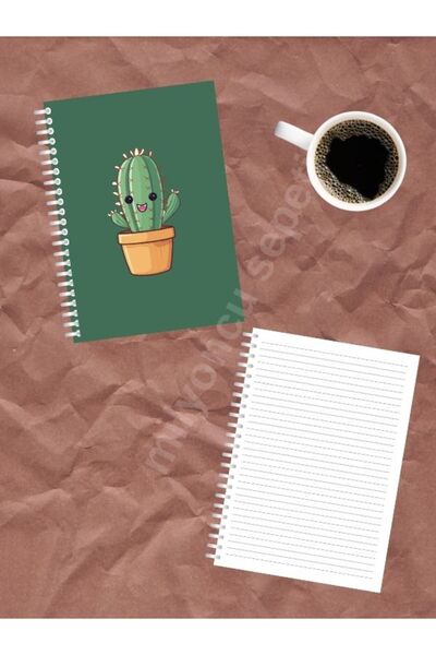 Milyoncu Sepeti دفتر ملاحظات بخط حلزوني - تصميم صبار - حجم A5 100 صفحة