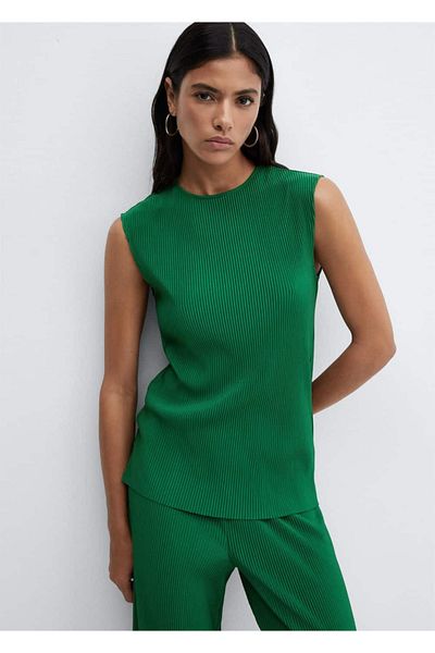 MANGO Woman Plissierte ärmellose Bluse