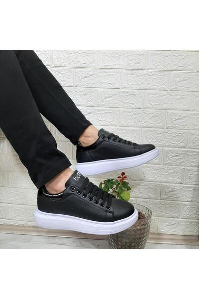 BESTOF AYAKKABI Bestof 150 Siyah-Beyaz Fuspetli Sneaker Düz Taban Spor Ayakkabı