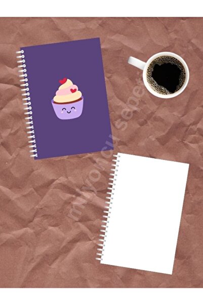 Spiralli Çizgisiz Defter - Kalpli Muffin Tasarımlı - A5 Boy  100 Sayfa