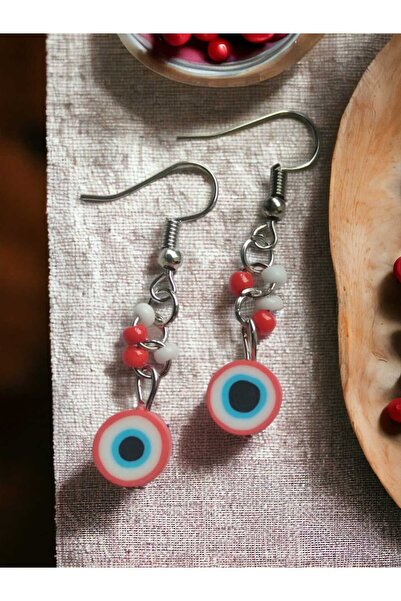 nasclaycollection فيمو عين الشر أقراط حمراء مطرزة