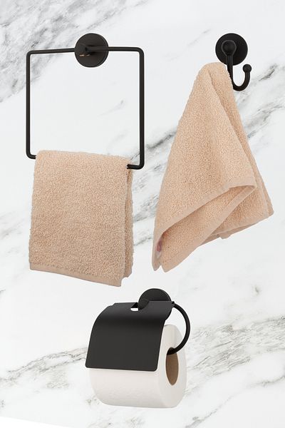 UG Home Μαύρη τετράγωνη κρεμάστρα για πετσέτες / Κρεμάστρα για πετσέτες τουαλέτας με φαρδύ καπάκι / Κρεμάστρα για ρόμπα