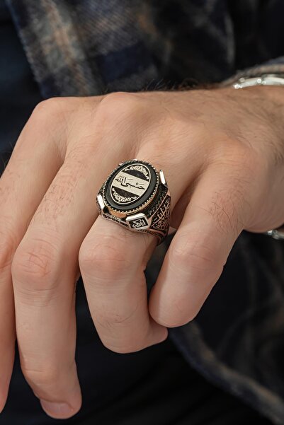 YÜZÜK SANATI Hasbiyallah Yazılı 925 Gümüş Erkek Yüzük