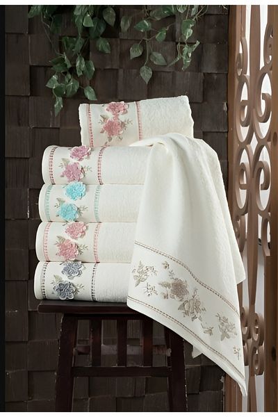 Fiesta 50x90 Cm Boxed Garden 3D Embroidered 100% Curl White 6 Pieces Hand Face Towels