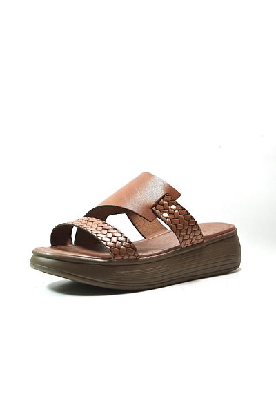 Beety 167.500 Genuine Leather Tan Anatomical Thick Sole Women's Slippers