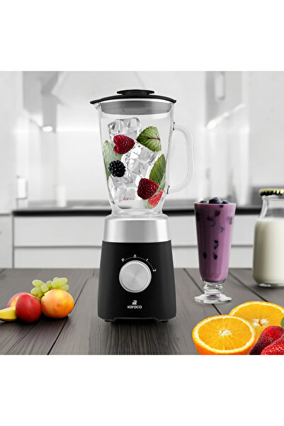 teknotrust Paslanmaz Çelik Bıçaklar ile Buz Kırıcı 1,5 Lt Cam Sürahili Smoothie Blender Siyah