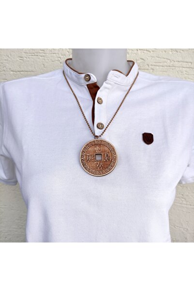 Market66 Çin Feng Shui Büyük Şans Parası Delik Ahşap Kolye Ucu Kabartmalı El Yapımı Tahta 5.5 cm