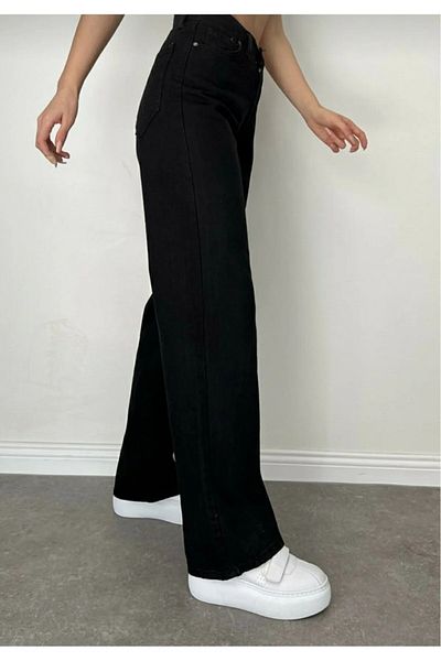 DRC trend Nana Black Super High Waist Jeans Lycra Loose Leg Jeans Black Wide Leg