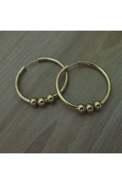 stainless steell GOLD STEEL RING EARRING WITH BALL DETAIL