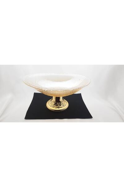 Genel Markalar Şeffaf Gold renk ayaklı cam OVAL gondol meyvelik 30 cm
