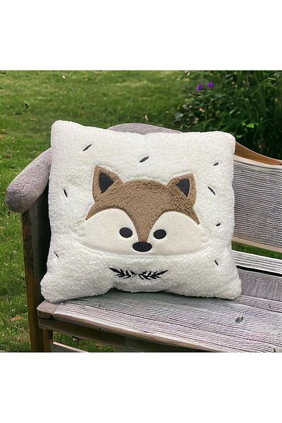 by ballı biocotton Fox Embroidered Cute Plush Pillow Throw Pillow 35x35 Decorative Cute Gift Pillow