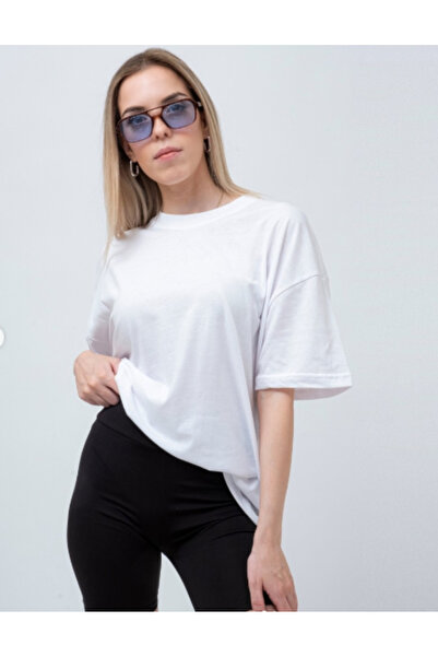 MAGORS STYLE-X تي شيرت نسائي غير مطبوع برقبة دائرية مقاس كبير 100% قطن