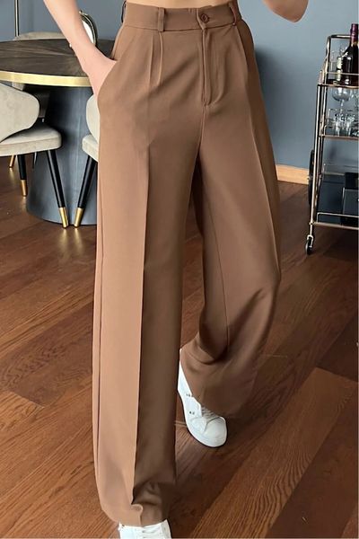 Palazzo trousers in suiting fabric with denim waistband :: LICHI - Online  fashion store