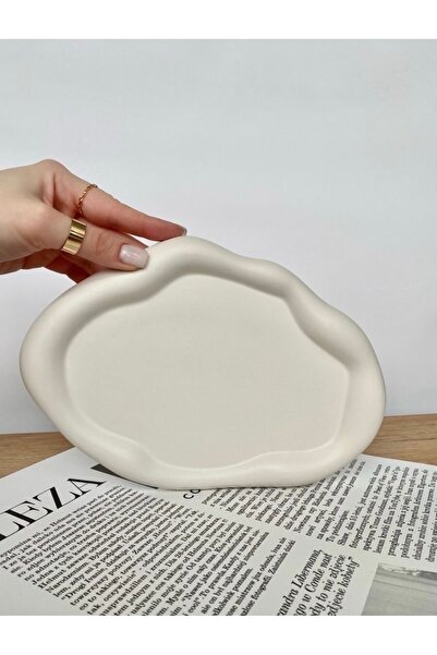 Miya Art Studio Dekoratif Beton Bulut Görünümlü Düzensiz Tabak/Takı Tabağı/Mu...