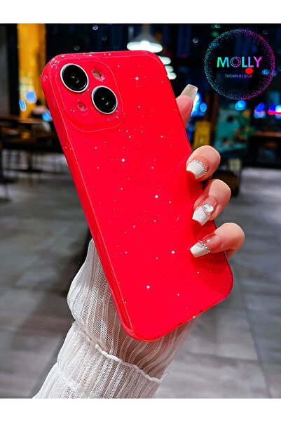 Molly iPhone 13 İçin Neon Pembe Berry Simli Parlak Silikon Kılıf