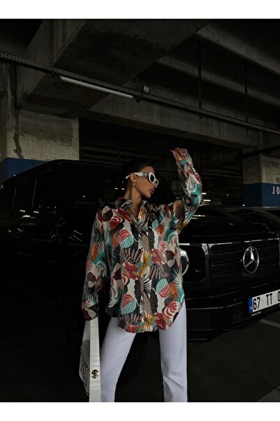 LB Laluna Butik Жіноча сорочка з візерунком, з боковим розрізом