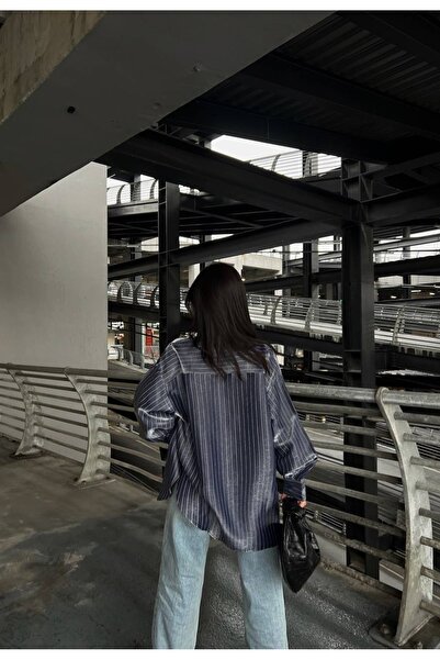 LB Laluna Butik Women's Striped Gilded Side Slit Shirt