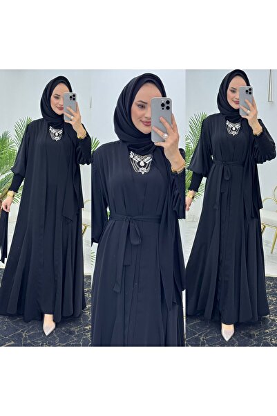 Moda TüTü Kadın Medine Kumaş Abaya ve İçlik İkili Takım