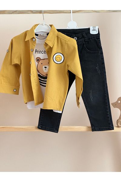 BEBEKUR Boy's Shirt Set - Lower and Upper Set, Smiling Face Pattern