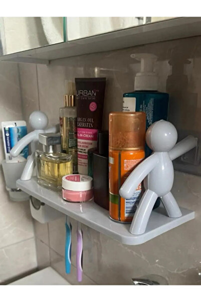 Seram Collection Gri Sevimli Insan Motifli Banyo Mutfak Ofis Baharat Rafı Ken...