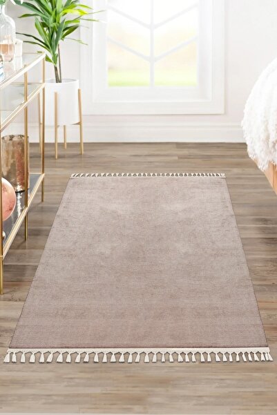 Valery Home Vl Comfort Ponpon Saçaklı Peluş Halı Kahverengi Pon Pon Ekru