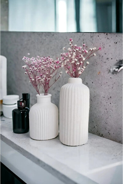 Havalı Tasarım Dekoratif Iskandinav Tarz Mini Ve Uzun Beton Vazo Set Ikili