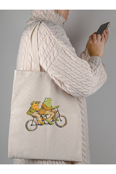 Cemira Frog and toad, Frog Design Tote Bag, Raw υφασμάτινη τσάντα