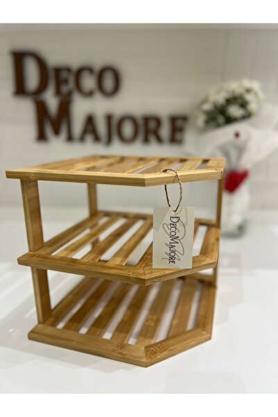 DECOMAJORE Bambu üçgen köşe raf 3 gözlü 3 Katlı Raf Bambu Raf Kısa Tezgah Üzeri Raf