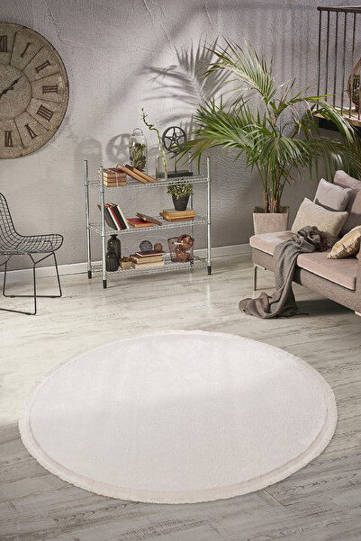 Valery Home Vl Yuvarlak Comfort Düz Saçaklı Peluş Ekru