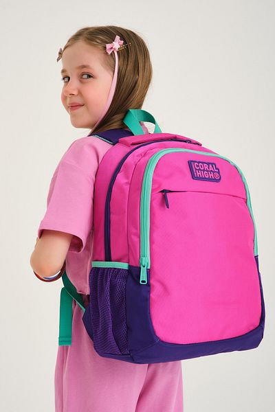 Coral High Kids Purple Pink Three Compartment School Backpack 14401