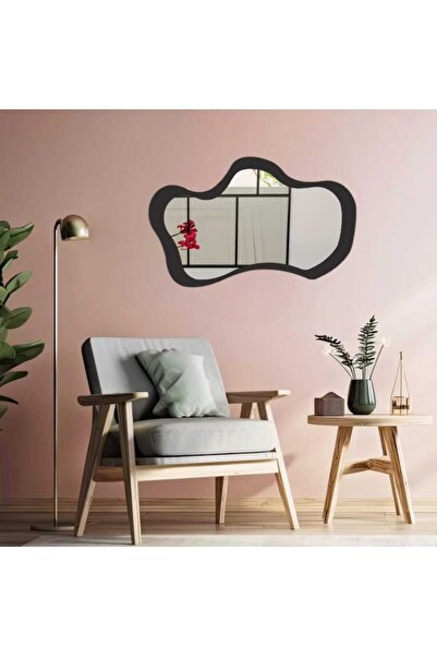 Fkctasarım Asimetrik Dalgalı Dekoratif Siyah Çerçeveli Ayna Duvar Dekoru(55 x...