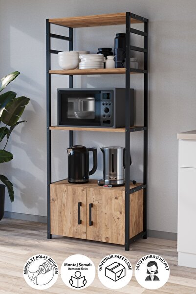 Bofigo Mutfak Standı 2 Kapaklı 4 Raflı Kahve Köşesi Mutfak Rafı Mutfak Bangos...