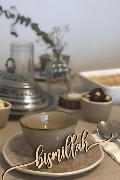Elfora 4 Adet Ramazan Sofrası Süsü Bismillah Bereket Süsü Besmele Ahşap