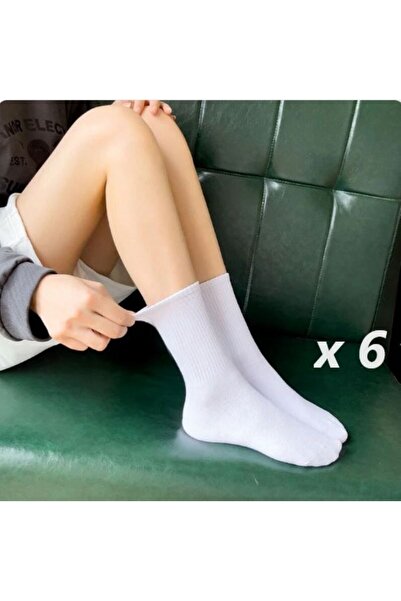 UZARLAR ÇORAP Kadın 6 Çift Fitilli Beyaz Kolej Tenis Spor Çorabı