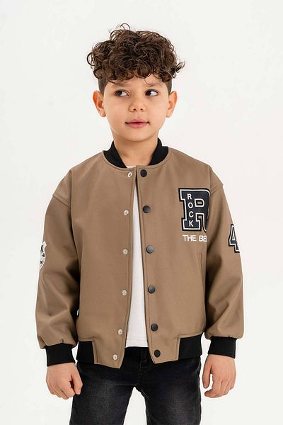 Gold Class Kidswear Jachetă din piele pentru băiat, cu nervuri, brodate Rock