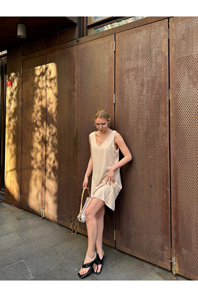 AFROGİYİM Dámské šaty oversize uvolněného střihu s výstřihem do V