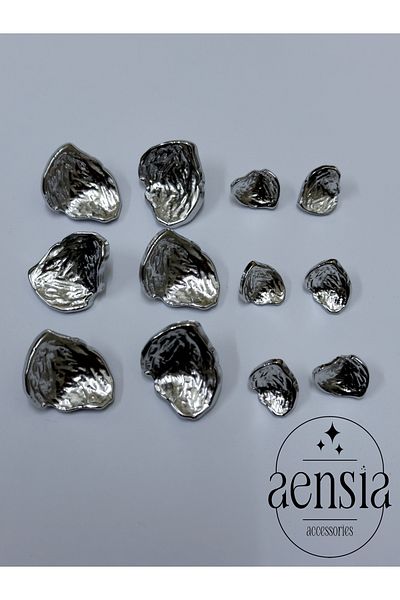 aensia Silver Wrinkled Asymmetric Curved Shell Model Metal Coat Jacket Button - Set of 12 (6 Large + 6 Small)