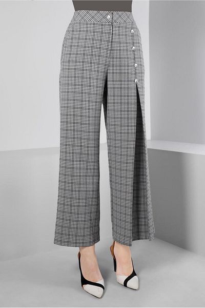 Alvina PILE DETAILED PLAID PANTS 70474
