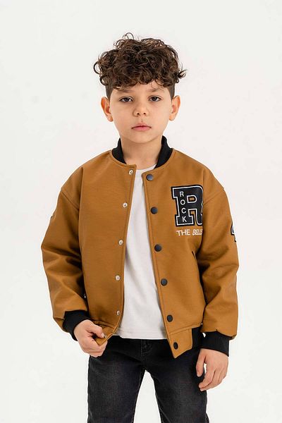 Gold Class Kidswear Кожено яке за момче с оребрена избродирана скала с щракване