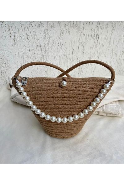 Katusa Geantă de umăr din 3 piese pentru femei, cremă-cafea-maro închis perlat
