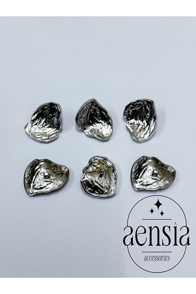 aensia Silver Silver Wrinkled Asymmetric Curved Shell Model Metal Coat Jacket Button 2.54 CM Button - Pack of 6