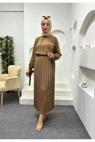 hacer ayaydın Σετ Πλισέ Φούστα και Μπλούζα Hijab - Κομψό Κομψό Σετ