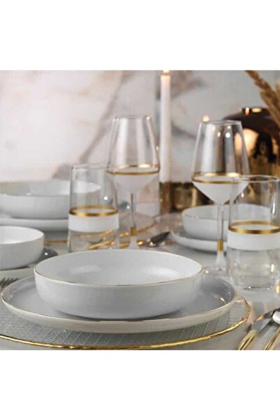 Kütahya Porselen Mood Fileli 24 Parça Yemek Takımı GOLD