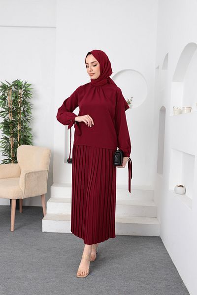 hacer ayaydın Σετ Πλισέ Φούστα και Μπλούζα Hijab - Κομψό Κομψό Σετ