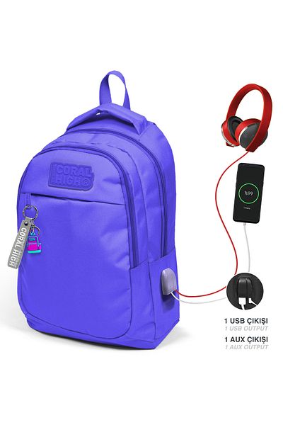 Coral High Rucsac pentru școală pentru copii, lavandă, cu trei compartimente, cu USB 24315